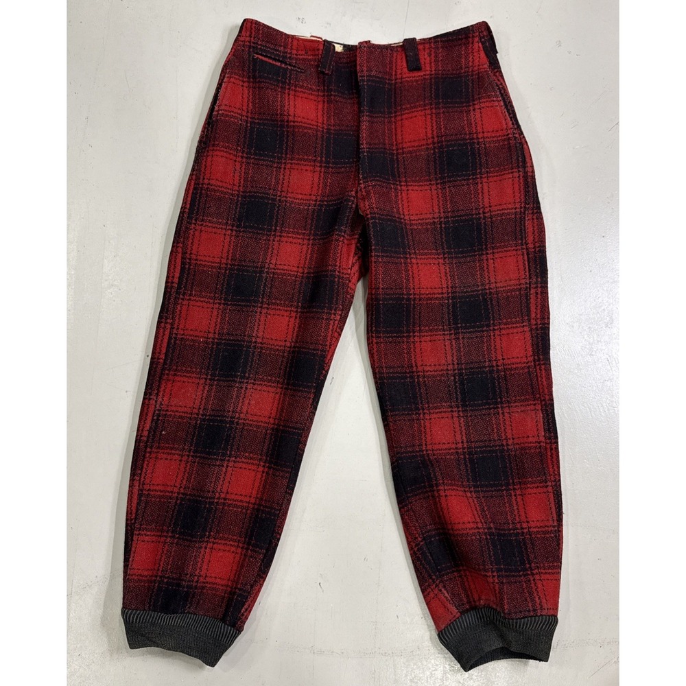 Vintage Woolrich Hunting Pants Mens 34 Red Black Buffalo Plaid Wool Heavy